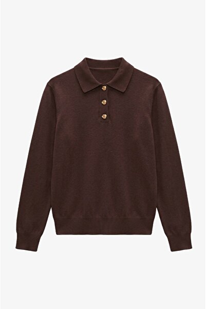 Havoş Bitterbrauner Knopf-Polo-Kragen-Pullover