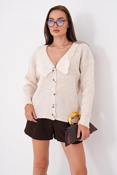 DazzUp Women's Lace Collar Cardigan