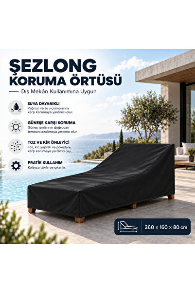 Magiclady Siyah Şezlong Koruma Örtüsü 260 × 160 × 80 cm Dış Mekân Mobilya Kılıfı