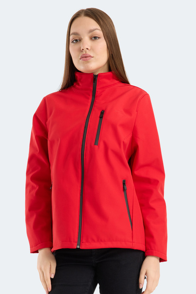 Slazenger معطف ومعطفة نسائية من HIP STYLE بياقة عالية وسحاب أمامي باللون الأحمر