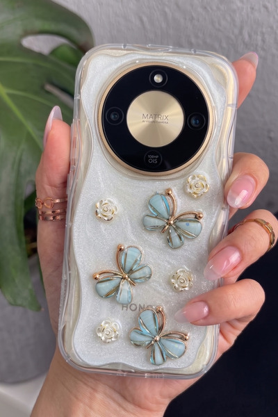 Rivor Honor Magic 8 Lite Uyumlu Kılıf Kamera Korumalı Kelebek Ve Çiçek Kabart...