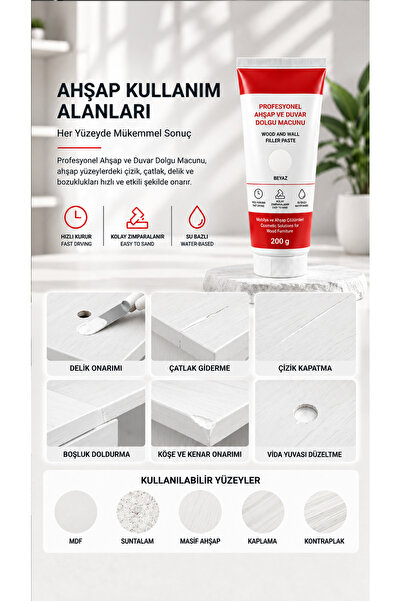 Anra Profesyonel Ahşap Tamir Macunu Duvar Tamir Macunu 200 Gr Mobilya MDF Çatlak Delik Çizik Dolgu Onarım Macunu