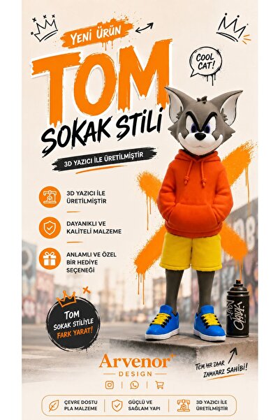 Tom | Sokak Stili | Dekoratif Biblo -Oyuncak | 3D BASKI