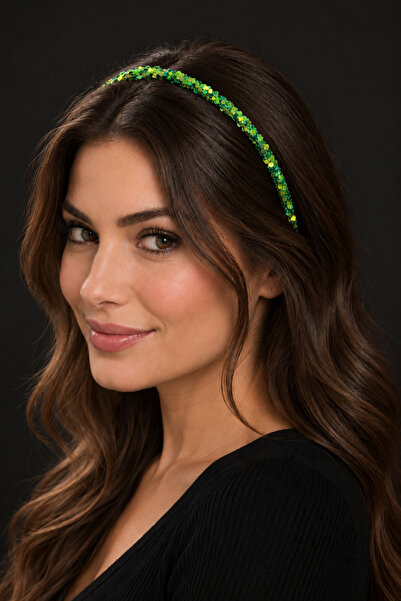 ByMerve Bym429-3 Women's Green Sequin Embroidered Thin Hair Crown Shiny Eveni...