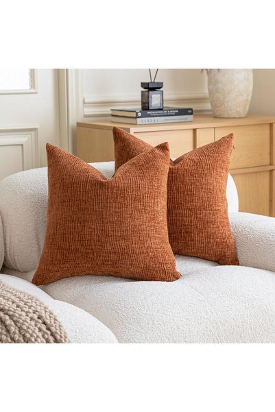 Generic Brand Set of 2 Soft Chenille Cushion Cover,Soft Texture Solid Dyed Th...