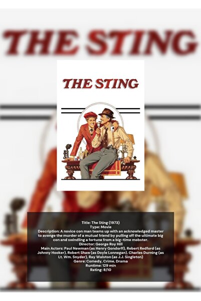 OEM Αφίσα Ινφογραφικό  "The Sting ", Κλασικό Ταινίας, Μινιμαλιστικός Σχεδιασμ...