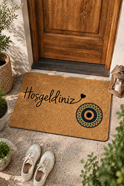 Valerine Life Kapı Önü Paspası 45x70cm Velür Doku Coco Görünüm iç Dış Mekan Nazar Boncuklu Karşılama