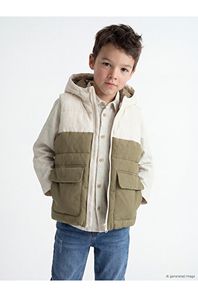 LC Waikiki Two Mt Shop Quality Lcw Kids Beige Krinkle Color Block Boys' Infla...