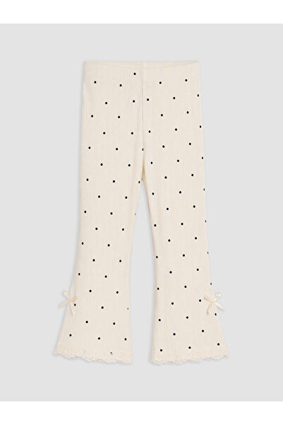 LC Waikiki Ecru Bow Detailed Polka Dot Girls' Tights