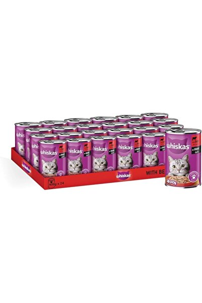 Whiskas لحم بقري في مرق معلب، طعام رطب للقطط، للقطط البالغة فوق سن السنة، مكو...
