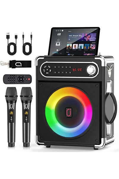 JYX Karaoke Machine with 2 Wireless Mics, Portable Bluetooth Speaker, Bass/Tr...