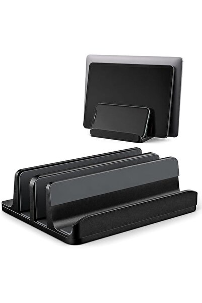 smileez Smilee Vertical Laptop Stand, 3 Slot Holder for Laptops & Phones, Black