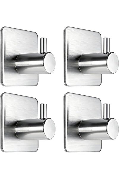 TERRIFI Adhesive Hooks Heavy Duty 4 Pack, Waterproof 304 Brushed Stainless St...