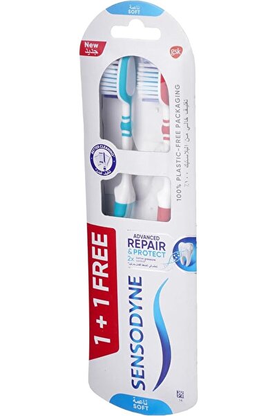 Sensodyne فرشاة أسنان متقدمة للإصلاح والحماية للأسنان الحساسة، 1+1 مجانًا، ناعمة
