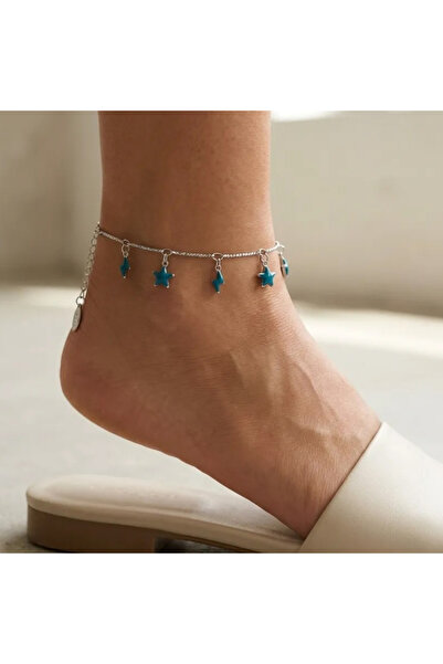 Cesicey Mineli Steel Anklet with Star and Lightning Figures, Silver Color