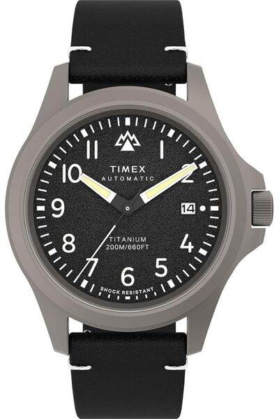 Timex ساعة اكسبيديشن نورث تيتانيوم أوتوماتيكية للرجال مقاس 41 ملم - حزام أسود...
