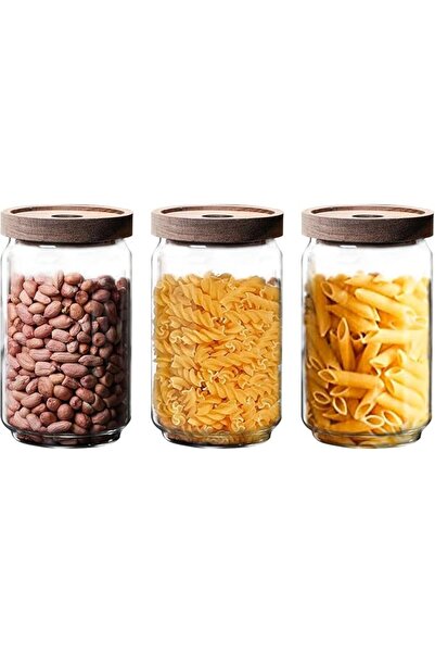 Jorunb Sugar Organizer Container Wooden Lid Glass Food Storage Canister Glass...