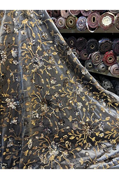 MEKİK MANİFATURA Sequin Embroidered Velvet Fabric