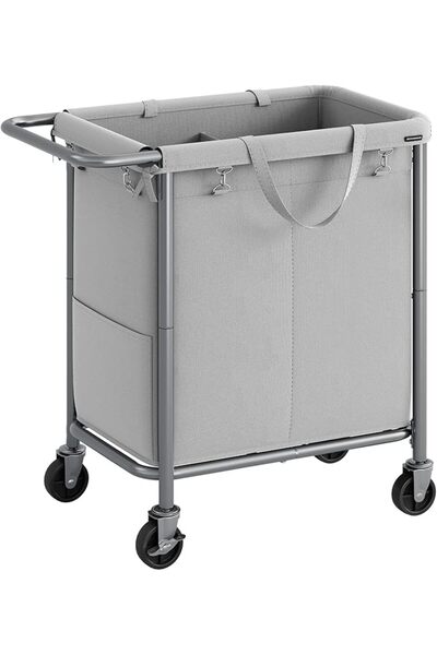 SONGMICS Laundry Basket with Wheels, 2-Section Rolling Laundry Hamper, 37 Gal...