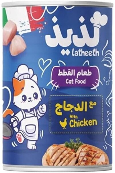 Latheeth طعام رطب للقطط البالغة بنكهة دهن الدجاج 400 جرام × 24 عبوة
