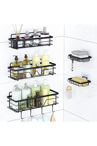 Generic Brand 5 Pack Shower Caddy Shelves Organizer with 4 Hooks, Black