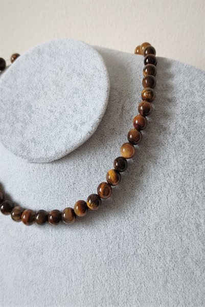c-bhadu naturel Certified 8 Mm Turtle Eye Natural Stone Necklace