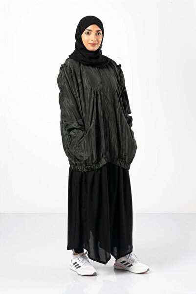 FASHION عباية من الحرير المغسول مع بطانة وأكمام طويلة