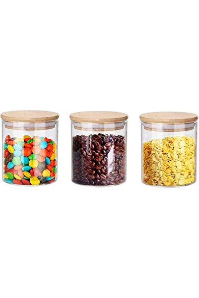 Generic 3PCS Glass Storage Jars with Bamboo Lids Air Tight Glass Kitchen Food...