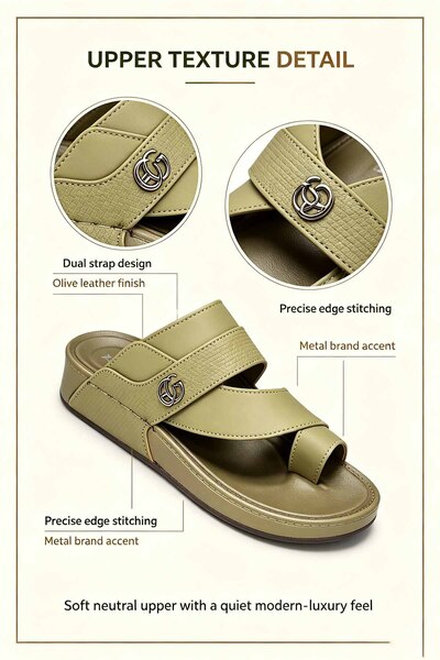 Generic Brand Men's Genuine Leather Cross Strap Slides Sandals - Comfort Footbed