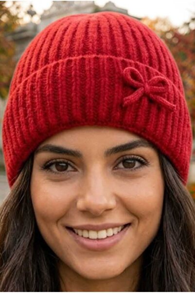 Uniquetrenders Women's Bow Detailed Knitted Knitwear Winter Beanie