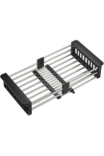 KUYING Black Stainless Steel Dish Drying Rack, Adjustable Over Sink Drainer B...