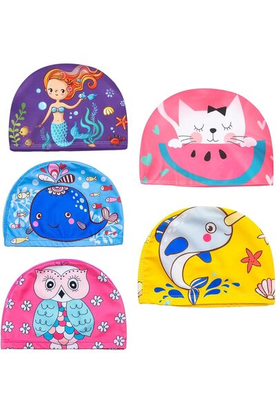 Arabest 5 Pcs Swim Caps for Kids, Cute Pattern Pool Cap for Boys and Girls, P...