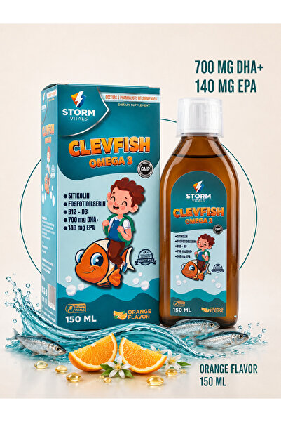 STORM VİTALS Clevfish Omega 3 Sitikolin Portakal Aromalı Şurup 150 ml
