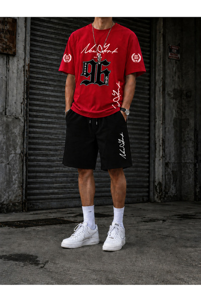 ship master Men's Cotton Oversize New York 96 Graphic Printed Crew Neck Casua...