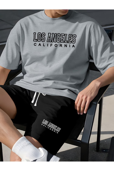 ship master Ανδρικό σετ μπλουζάκι και σορτς με στάμπα Los Angeles California,...