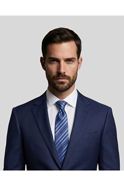 KUMOVO Blue Striped Navy Blue Men's Tie - 7.5 cm Wide