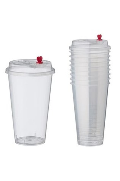 CBD CORAL BEST DEALS Set 10 Pahare din Plastic Transparent cu Capac 500ml