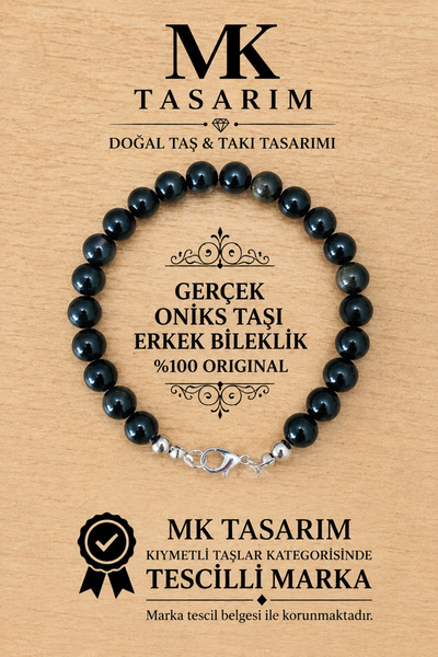 MK tasarım سوار رجالي من حجر العقيق الحقيقي MK.8000.010 - سوار مريح للراحة وا...