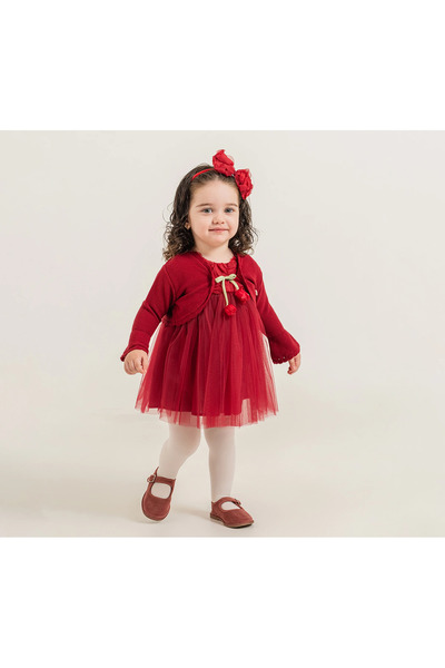blumi kids Lale Bolerolu 3D Gül Desenli Tül Elbise Takımı
