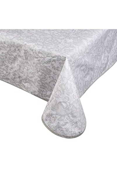 CBD CORAL BEST DEALS Fata de Masa Plastifiata Alba Gri Dantela 180x140cm