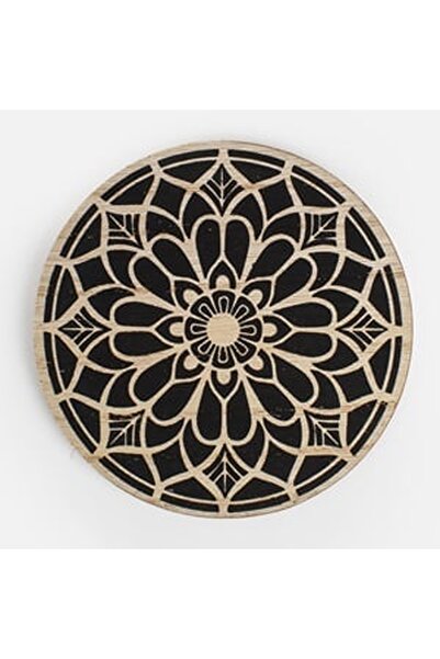 CBD CORAL BEST DEALS Suport Pahar din Lemn Rotund cu Model Mandala Ø11cm, Negru