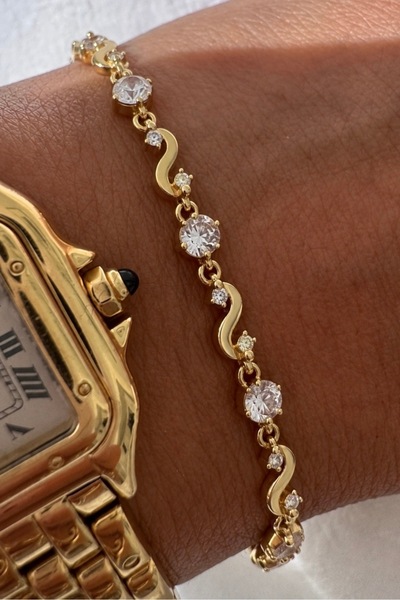 Lavian Accessories 14K Görünümlü Premium Sue Gold Zirkon Taş Detaylı