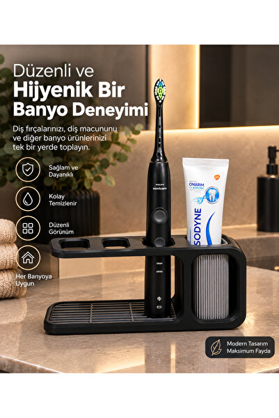Salondex 3 'lü Diş Fırçası ve Diş Macunu Organizer Standı – Çok Bölmeli Banyo...