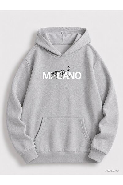 FUFLUNS Φούτερ με κουκούλα MILANO με στάμπα λεοπάρ, oversized, unisex