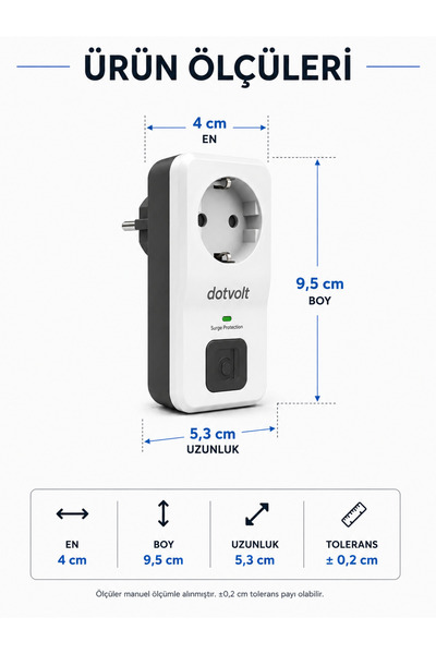 farfan 1050 Joule Dotvolt Led Current Protected 16A Single Socket Surge and Instantaneous Voltage Protector