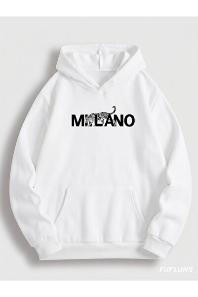 FUFLUNS Φούτερ με κουκούλα MILANO με στάμπα λεοπάρ, oversized, unisex