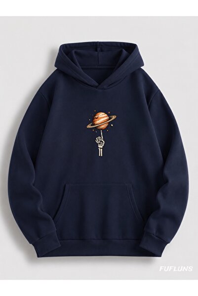 FUFLUNS Planet Printed Oversized Unisex Hooded Sweatshirt