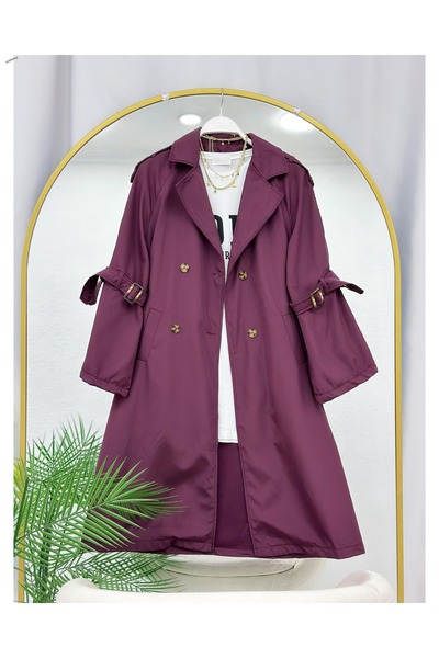 YEDİLALE Trench Coat with Sleeves and Waist Belt, with Windproof Back Panel [...
