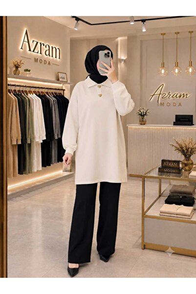 azramfashıon tekstil قميص نسائي عصري واسع القصة من AZRAM بياقة مميزة