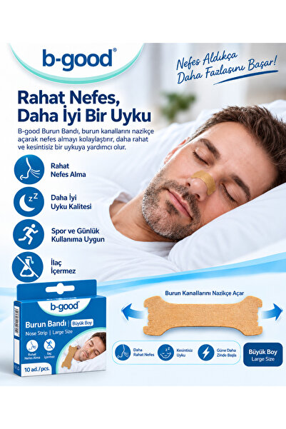B-GOOD Burun Bandı Orijinal (Klasik) Büyük 10’lu (Horlama ve Burun Tıkanıklığ...